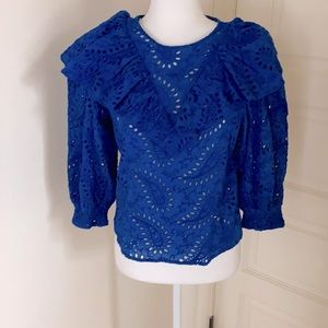 Zara Royal Blue Eyelet Semi Crop Top (S)